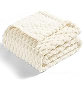 Vessia Flannel Fleece Throw Blanket(50x70 inch), 3D Jacquard Cream Fuzzy and Warm Blanket for Cou...