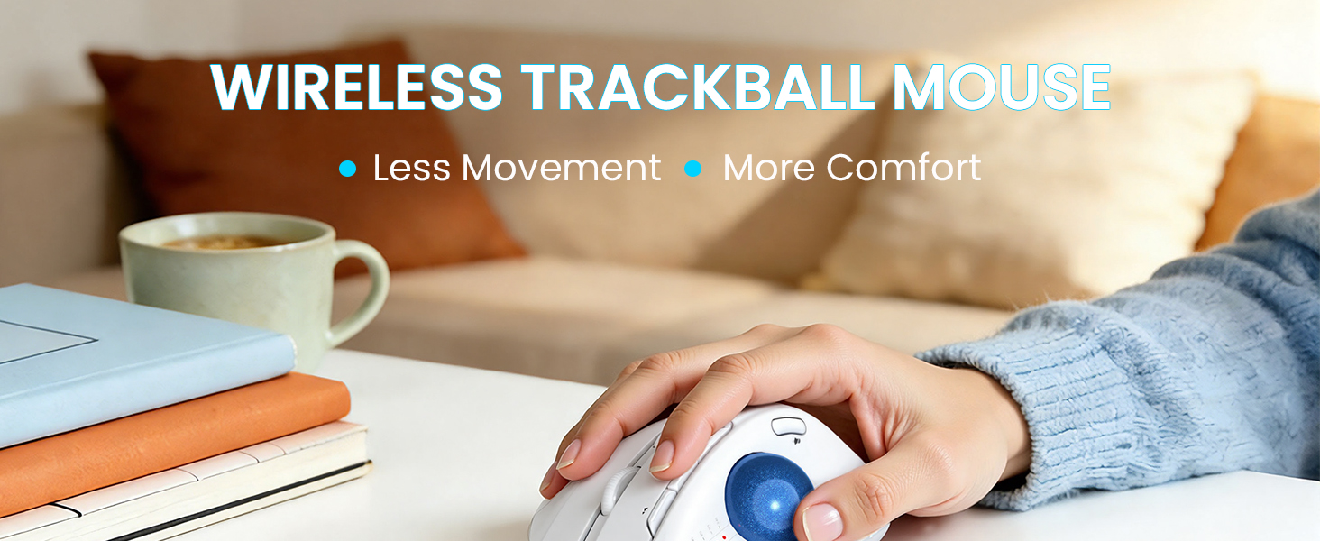 Wireless Trackball Mouse, Ergonomic Bluetooth Rechargeable Computer Mouse
