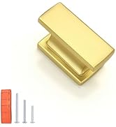 KNOBWELL 12 Pack Brushed Gold Solid Cabinet Knobs Overall Length 1-1/2 Inch Single Hole Kitchen C...