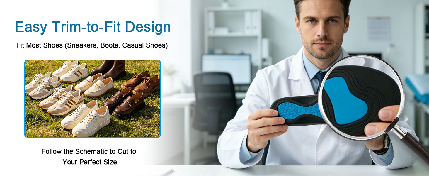 Pain Relief Insoles for Flat Feet - Arch Pain - Heel Pain -Work Boot Shoe Insole