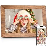 Frameo 10.1" Digital Picture Frame with 32GB Memory WiFi Electronic Photo Frame Wood 1280 x 800 I...