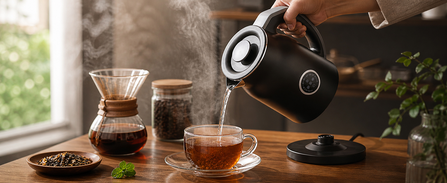 Electric Kettle 1.2L with 45-90? Temp Control, 1000W Fast Heating 6-Min Deep Boil,