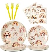 Boho Rainbow Party Plates Napkins Decorations Serves 24, Boho Rainbow Party Supplies Tableware Se...