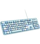 MOWUX Computer Keyboard Wired, Plug Play USB Retro Round Typewriter Keyboard, Full Size Wired Key...