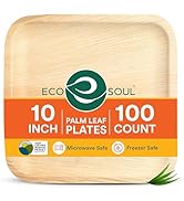 ECO SOUL 10 Inch Disposable Palm Leaf Plates [100 Pack] Premium Food-Safe Heavy Duty Compostable ...