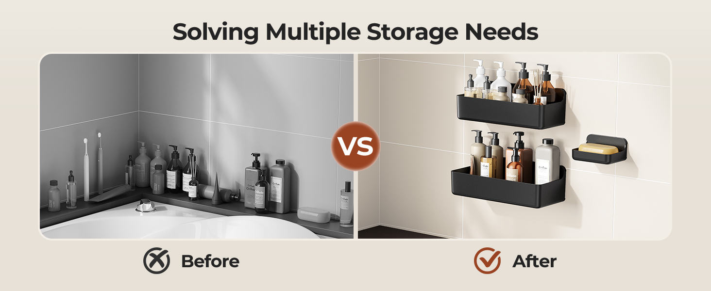Orimade Shower Caddy 3-Pack, No-Drill Adhesive Shelves for Bathroom