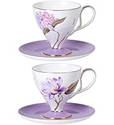 KAMMAK Ceramic Coffee Cups Saucers Set of 2, Porcelain Espresso Cup with Saucer, 8.45 oz Handcraf...