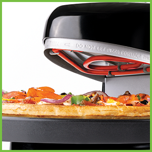 Top and bottom heating elements bake food from both sides.