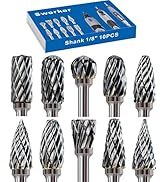 Sworker 10 Pcs Carbide Burr Set 1/8" Shank Compatible with Dremel Milwaukee Bits Rotary Tools Att...