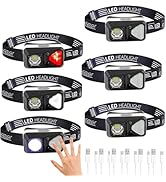 Hilngav 6 Pack Rechargeable Headlamp Flashlight, LED Head Lamp with White Red Light, Super Bright...