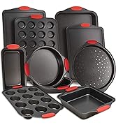 Baking Pan 10 Piece Set Nonstick Carbon Steel Oven Bakeware Kitchen Set with Silicone Handles, Co...