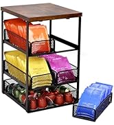 Tea Bag Organizer with 5 Drawers, Wooden &amp; Metal Tea Storage Organizer for TeaBags, Coffee Pods, ...