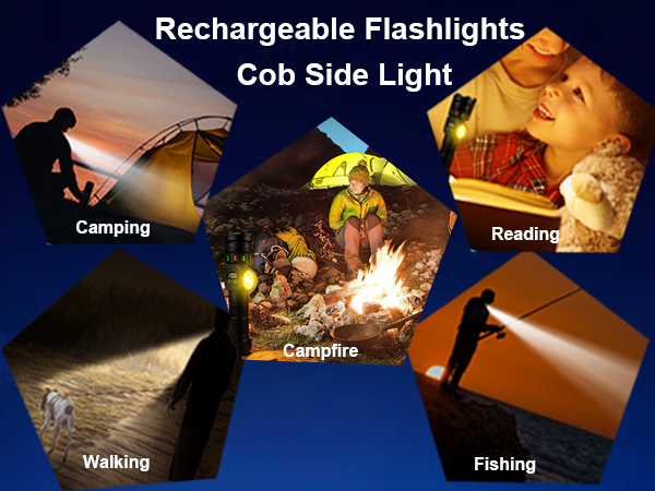 rechargeable flashlights usb c rechargeable flashlights cob side light 5 modes emergency flashlight
