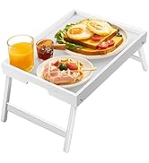 Bamboo Bed Tray for Breakfast, Snack Table with Folding Legs for Eating, Sofa, Couch, Working by ...
