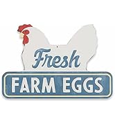 Fresh Farm Eggs Metal Sign - Vintage Farmhouse Kitchen Sign With Hen and Distressed Finish