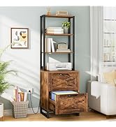 HOOBRO 2-Drawer File Cabinet with Shelves, Office Storage Filing Cabinet with Charging Station, T...
