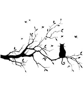 Lnrkai 14.2 x 22in Black Cat on Tree Branches Wall Decor Stickers Nursery Leaves, DIY Removable W...