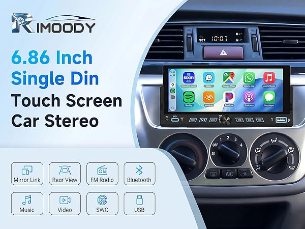 6.86 Inch single din touch screen car stereo