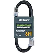 Ultra Explorer Indoor Black Extension Cord 6 FT - 16/3 SJTW Extension Cable with Lighted Outlets,...