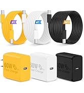 QZIIW Super Fast Charger Type C, 60W Colorful Mixed USB C Fast Charger Block 3 Pack &amp; Extra Long ...