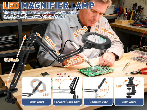 lighted magnifier lamp light swing arm desk lamps jewelry magnifying glass with light swing arm