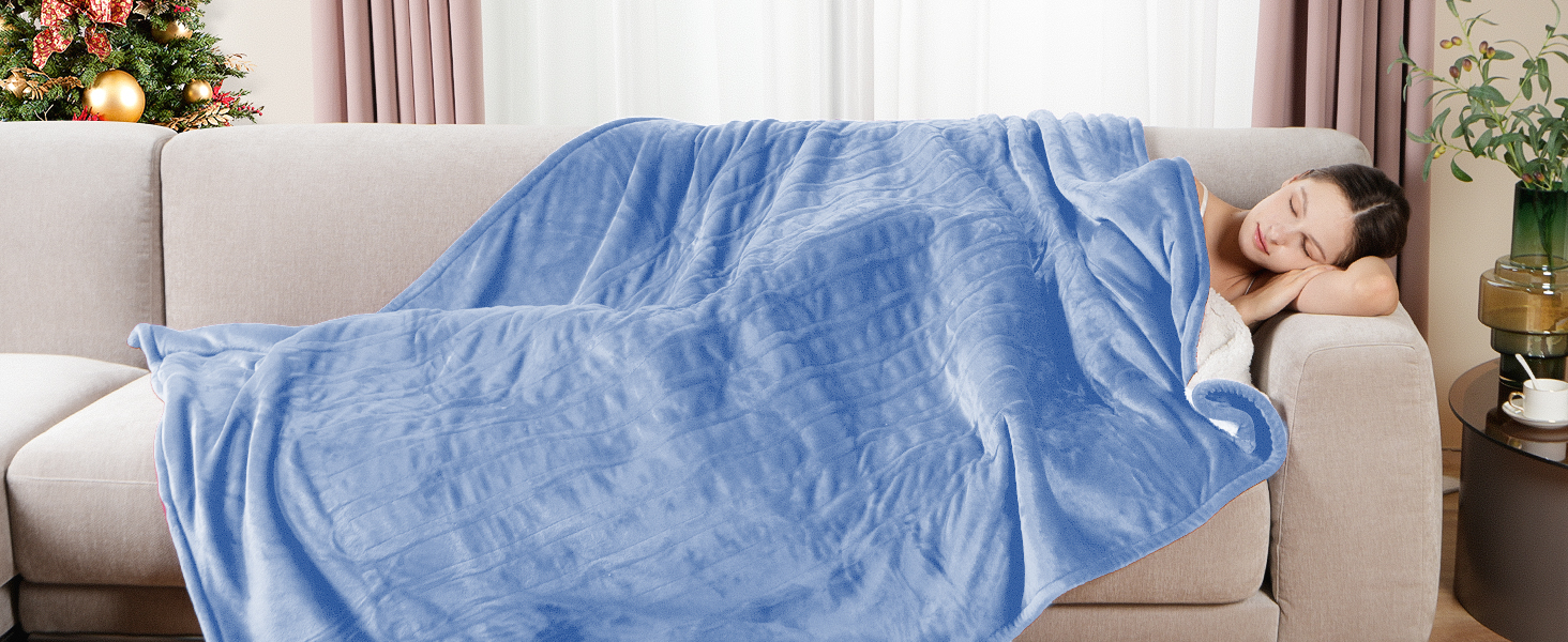 Lying on a sofa with heated blanket