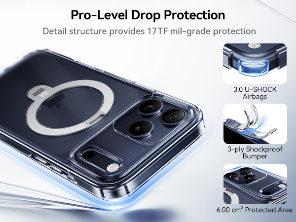 Clear for iPhone 17 Pro Case with 360 Spin Magnetic Stand