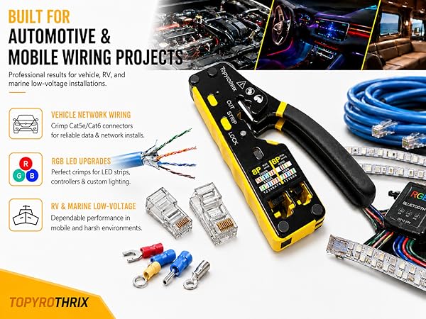 TOPYROTHRIX RJ45 crimper for vehicle, RV, LED strip and marine low-voltage wiring