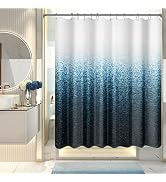 AmazerBath Shower Curtain Blue, Washable Cloth Ombre Shower Curtain Sets with 12 Metal Shower Cur...