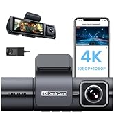 4K 3 Channel Dash Cam Front and Rear Inside, Built-in WiFi, 64GB Card Included, 3.2'' IPS Screen ...