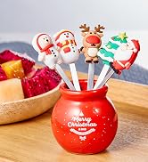 SXunacou Fruit Fork, Fun Cute Cartoon with Ceramic Storage Box Holder Stainless Steel Food Pick F...