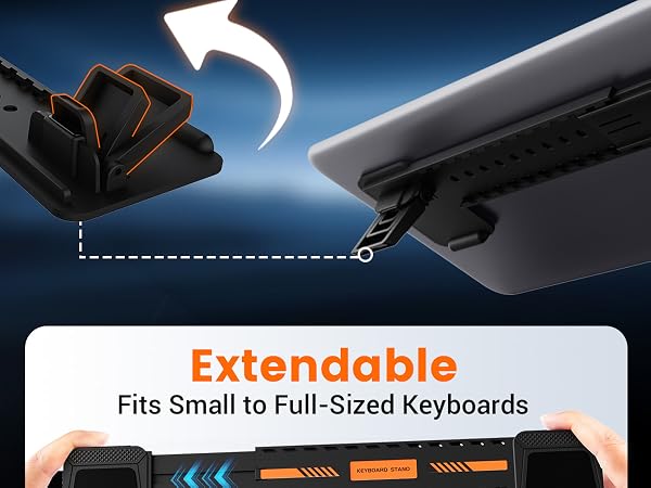 Computer keyboard stand, adjustable keyboard riser for flat-back keyboards only and retractable