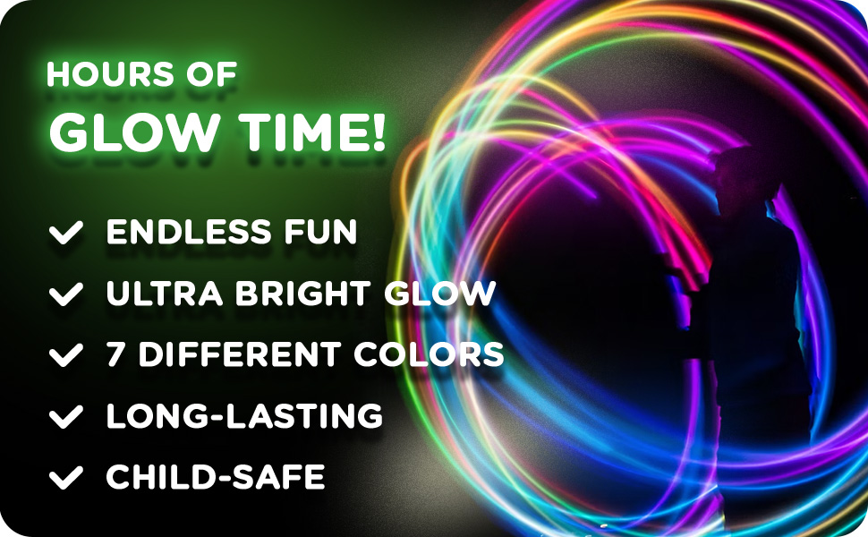 Ultra Bright Glowsticks in 7 Different Provide Hours of Glow Time