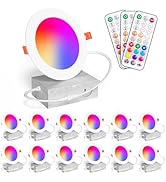 Recessed Lighting 4 Inch RGBCW Color Changing 12W LED Downlights with Junction Box,1080Lumens Can...