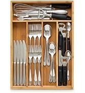 Klabelle Bamboo Drawer Organizer - Kitchen Utensil Holder, 5 Slots Silverware Drawer Organization...