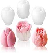 3 PCS Tulip Flower Silicone Molds 3D Floral Resin Candle Soap Mold Flower Fondant Chocolate Cake ...