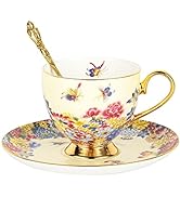 CHENP.HMC China Tea Set 3 Piece Bone China Cup and Saucer Set with Spoon Vintage Porcelain Coffee...