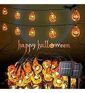 Qunlight 2 Pack Halloween Solar String Lights Outdoor,20ft 30 LED Pumpkin Lantern Thanksgiving Ha...