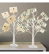 PEIDUO Set of 2 Money Trees, Lighted 22Inch 24LT White Birth Tree with Clips and Greeting Cards, ...