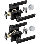 JO.KO with Keyed Matte Black Door Knob, Square Door Lever for Bedroom, Passage Door Privacy Locki...