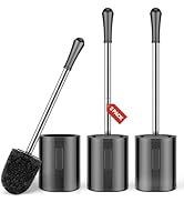 AONEZ Compact Size Toilet Brush &amp; Holder, 3 Pack, Stainless Steel Handle, Space Saving for Storag...