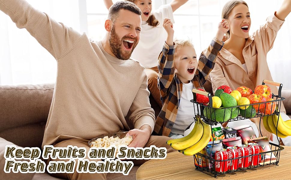 fruit basket with banana hook 2 tier fruit basket for kitchen counter