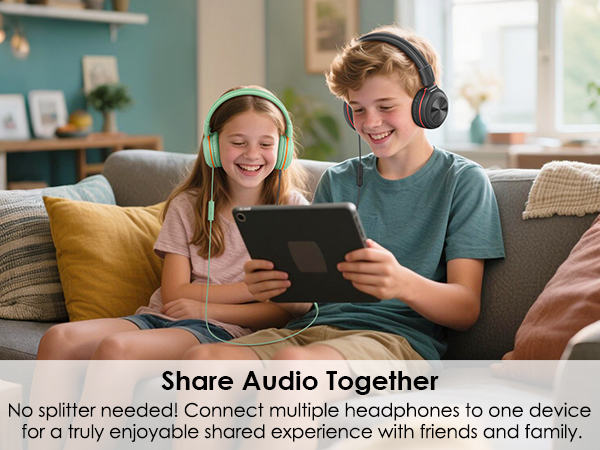 kids wired headphones for sharing audio with friends