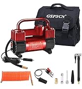 GSPSCN Red Tire Inflator Heavy Duty Double Cylinders, Portable Metal DC 12V Air Compressor - Car ...