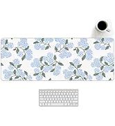 Blue Desk Mat, Hydrangea Mouse Pad Flroal Desk Matt for Desktop, Blue and White Extra Long Desks ...