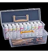Udefineit Upgrade 2 Sizes Acrylic Paint Storage Boxes with Yellow Handle, Thickened Craft Paint O...