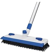 Qaestfy Floor Grout Scrub Brush with Squeegee 3 in 1, 55'' Extendable Long Handle Floor Scrubber ...