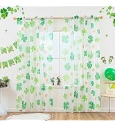 Karseteli St. Patrick's Day Sheer Curtains for Living Room, Shamrock Clover Sheer Curtain, Rod Po...