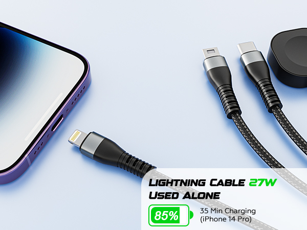 This Lightning cable supports 27W charging and is compatible with all older Apple iPhone