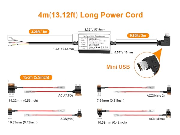 Range Tour Dash Cam Hardwire Kit Mini USB Port, 5V/2.5A (also suitable for 1- 2A)